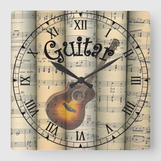 Guitar ~ Rollend  vel Music ~ Uniek ~ Vierkante Klok (Voorkant)