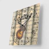 Guitar ~ Rollend  vel Music ~ Uniek ~ Vierkante Klok (Hoek)