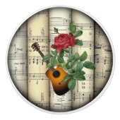 Guitar~Rosa Gallica Pontiana~Pierre Joseph Redouté Keramische Knop (Voorkant)