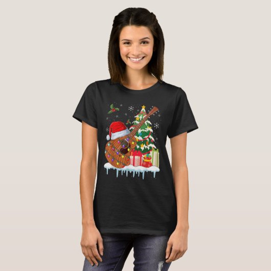 Guitar Santa Hat Christmas Musicians Guitars T-shirt (Voorkant volledig)