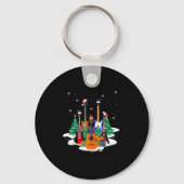 Guitar Santa Hat Christmas Tree Funny Music Loves  Sleutelhanger (Voorkant)