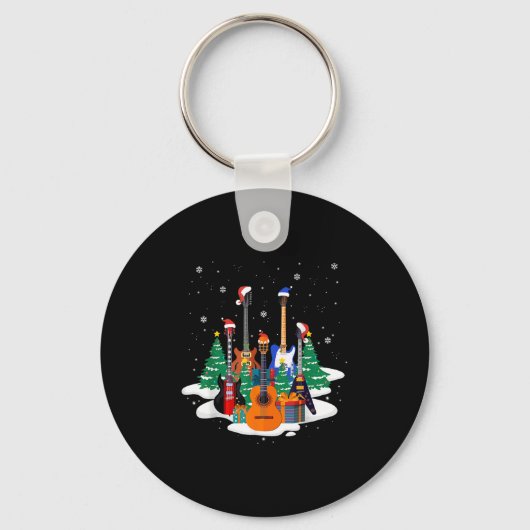 Guitar Santa Hat Christmas Tree Funny Music Loves Sleutelhanger (Voorkant)