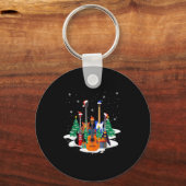 Guitar Santa Hat Christmas Tree Funny Music Loves Sleutelhanger (Voorkant)