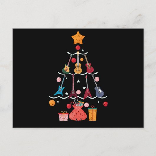 Guitar Santa Hat-kerstboom Funny Briefkaart (Voorkant)