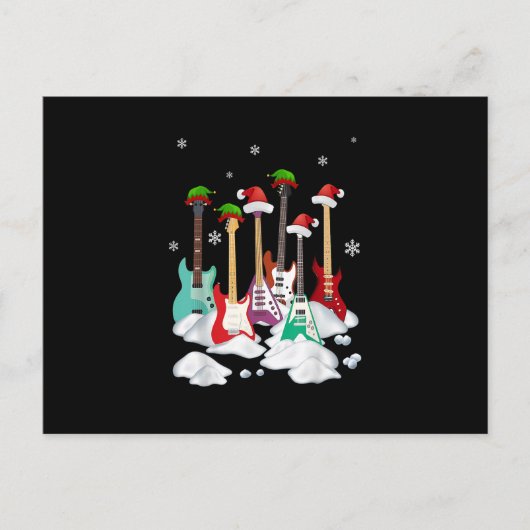 Guitar Santa Hat kerstboom Funny Music Loopt op Briefkaart (Voorkant)