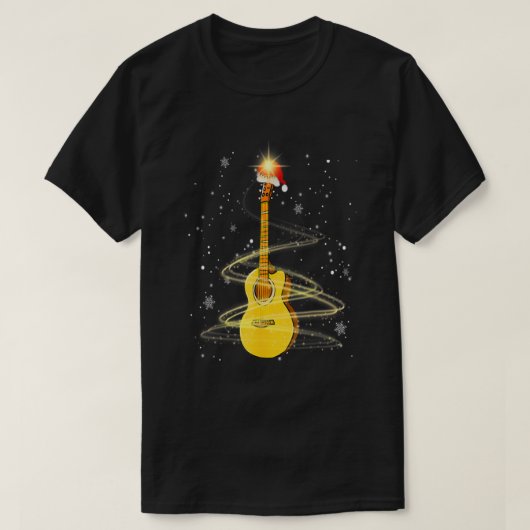 Guitar Santa Hat kerstboom Funny Music Loopt op T-shirt (Design voorkant)