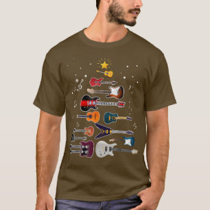 Guitar Santa Hat kerstboom Funny Music Loopt op T-shirt