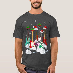 Guitar Santa Hat kerstboom Funny Music Loopt op T-shirt