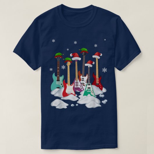 Guitar Santa Hat kerstboom Funny Music Loopt op T-shirt (Design voorkant)