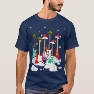 Guitar Santa Hat kerstboom Funny Music Loopt op T-shirt