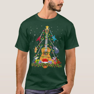 Guitar Santa Hat Kerstboom Muziek houdt van Kerstm T-shirt