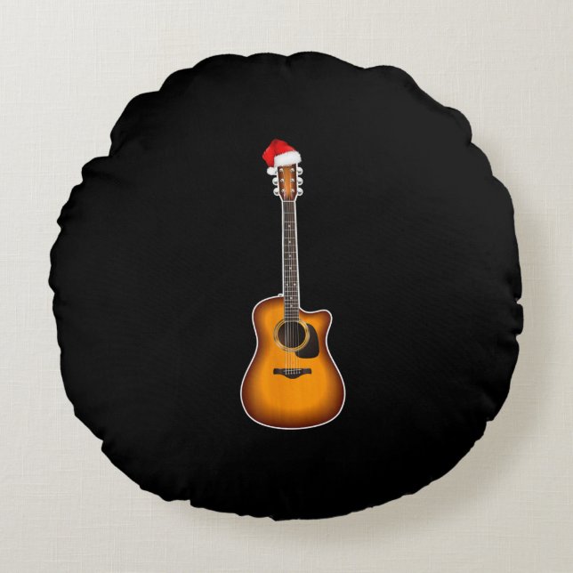 Guitar Santa Hat Kerstmis Pajama Decoraties Rond Kussen (Voorkant)