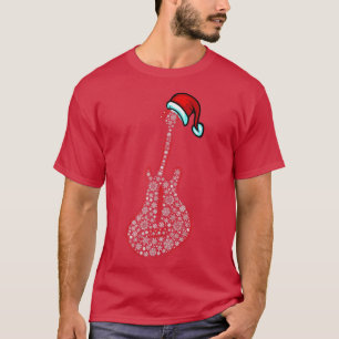 Guitar Santa Hat Kerstmis Snow Funny Music Loopt T-shirt