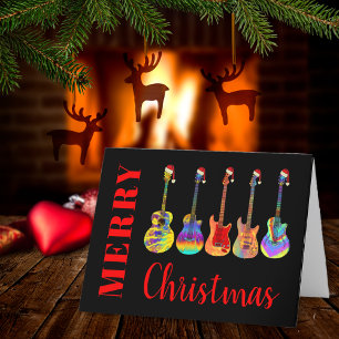 Guitar Santa Merry Christmas Holiday Kaart