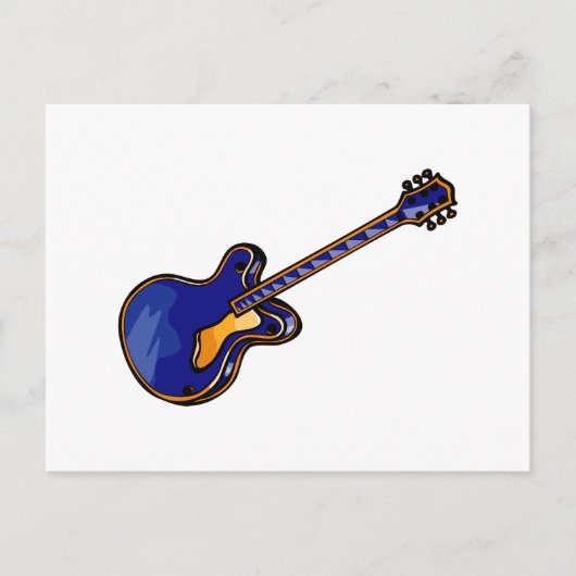 Guitar Semi Hollow Simple Blue Briefkaart (Voorkant)