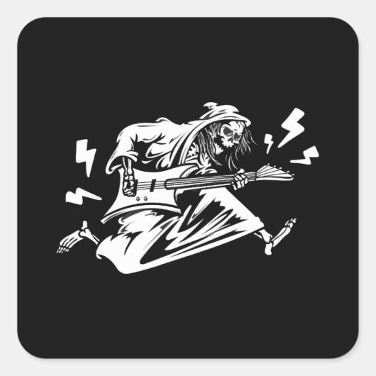 Guitar Shirt, Guitar Player Skeleton Square Vierkante Sticker (Voorkant)