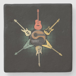 Guitar Shirt. Retrostijl, cadeau voor gitarist Stenen Onderzetter