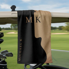 Guitar Silhouette Tan Wood Name Monogram  Golfhanddoek