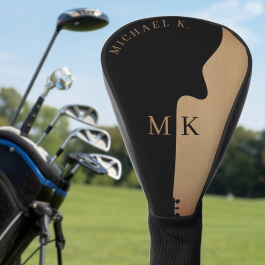 Guitar Silhouette Tan Wood Name Monogram Golfheadcover