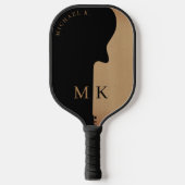 Guitar Silhouette Tan Wood Name Monogram  Pickleball Paddle (Voorkant)