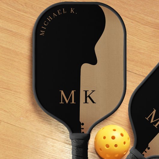 Guitar Silhouette Tan Wood Name Monogram  Pickleball Paddle
