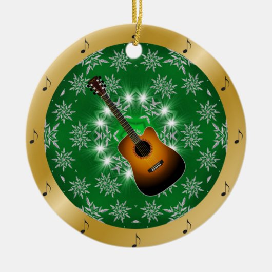 Guitar ~ Silver ~ Green ~ Gold ~ Kerstmis ~ Keramisch Ornament (Voorkant)