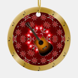 Guitar ~ Silver ~ Red~ Kerst~ Keramisch Ornament