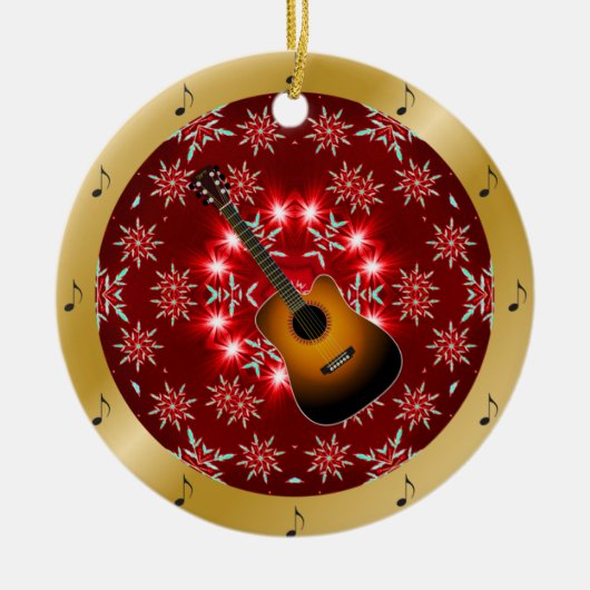 Guitar ~ Silver ~ Red~ Kerst~ Keramisch Ornament (Voorkant)