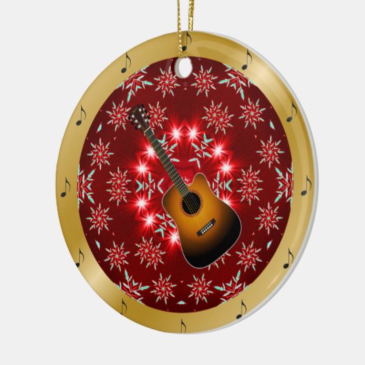 Guitar ~ Silver ~ Red~ Kerst~ Keramisch Ornament (Links)