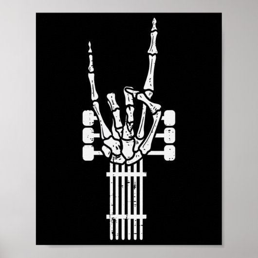 Guitar Skeleton Rock N Roll Rocker Sign Punk Hallo Poster (Voorkant)