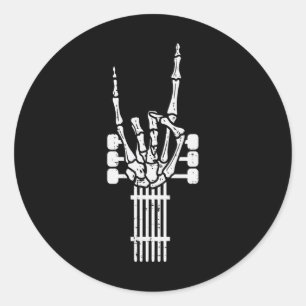 Guitar Skeleton Rock N Roll Rocker Sign Punk Hallo Ronde Sticker