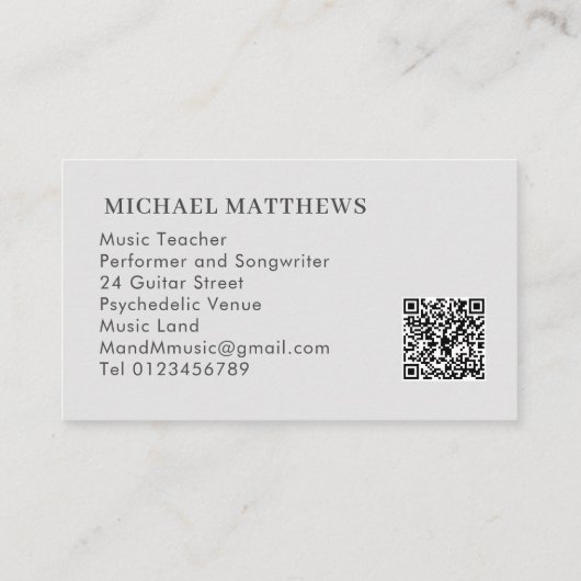 Guitar Songwriter Musician Custom Q R Code Visitekaartje (Achterkant)
