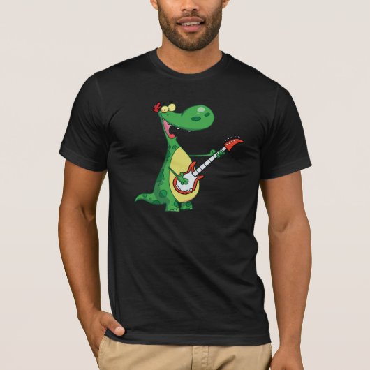 Guitar Spelen Dinosaur Mannen T-Shirt (Voorkant)