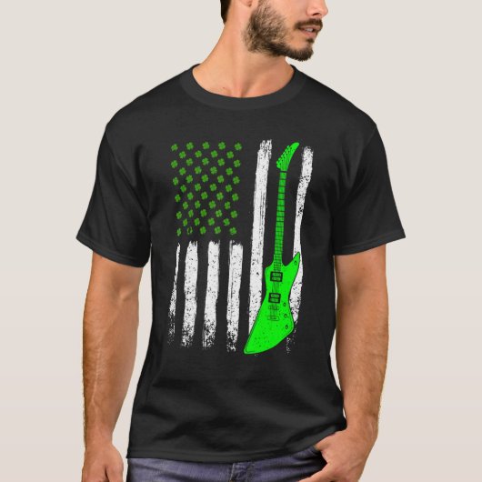 Guitar St Patrick s Day Irish American Fla T-shirt (Voorkant)