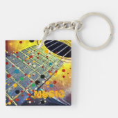 Guitar Strings Musical Waterverf Sleutelhanger (Achterkant)