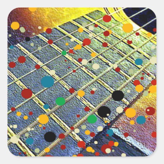 Guitar Strings Musical Waterverf Vierkante Sticker (Voorkant)