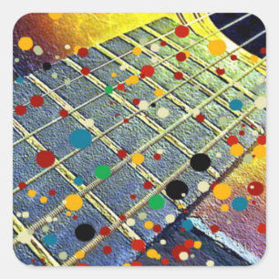 Guitar Strings Musical Waterverf Vierkante Sticker