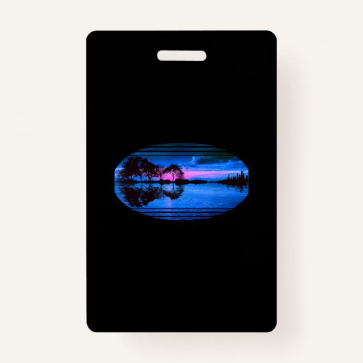 Guitar Sunset Sky Trees City Lake Reflection Badge (Voorkant)