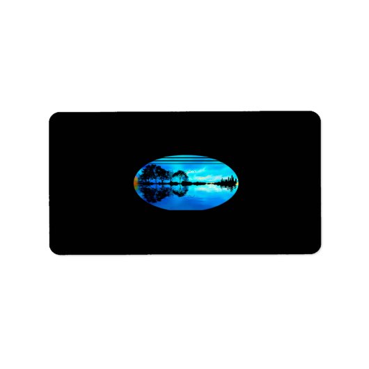 Guitar Sunset Sky Trees City Lake Reflection Etiket (Voorkant)