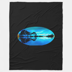 Guitar Sunset Sky Trees City Lake Reflection Fleece Deken