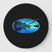 Guitar Sunset Sky Trees City Lake Reflection Grote Klok (Voorkant)