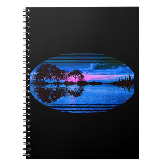 Guitar Sunset Sky Trees City Lake Reflection Notitieboek (Voorkant)