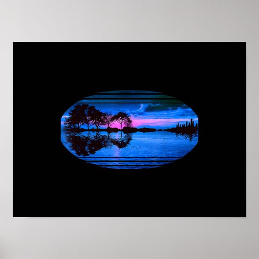 Guitar Sunset Sky Trees City Lake Reflection Poster (Voorkant)