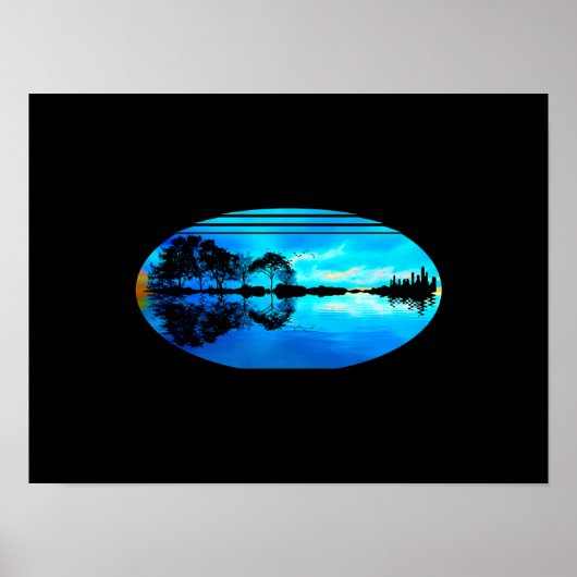 Guitar Sunset Sky Trees City Lake Reflection Poster (Voorkant)
