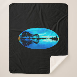 Guitar Sunset Sky Trees City Lake Reflection Sherpa Deken