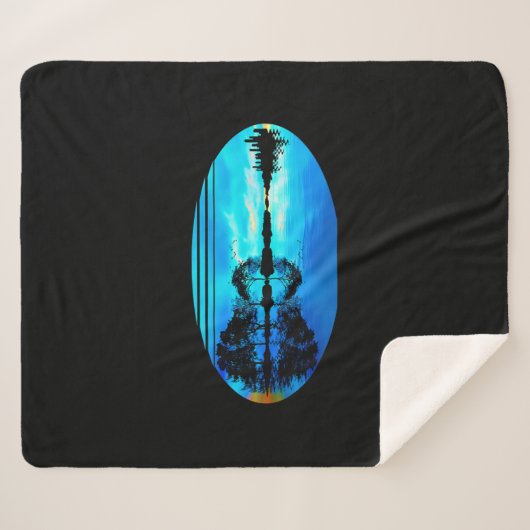 Guitar Sunset Sky Trees City Lake Reflection Sherpa Deken (Voorkant (horizontaal))