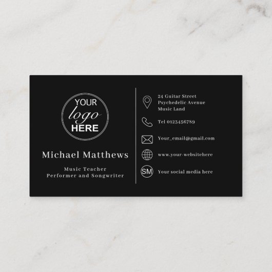 Guitar Teacher Custom Logo Social Media Icon Visitekaartje (Achterkant)