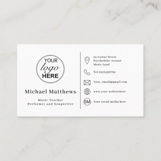 Guitar Teacher Custom Logo Social Media Icon Visitekaartje (Achterkant)