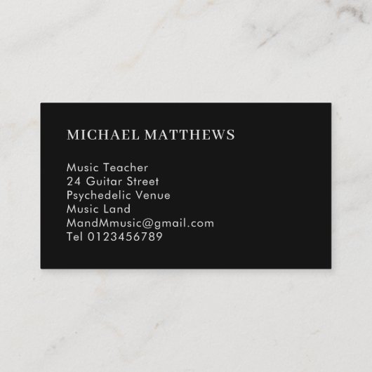 Guitar Teacher Monogrammen Simple Black and White Visitekaartje (Achterkant)