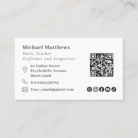 Guitar Teacher Music Business QR-code Visitekaartje (Achterkant)